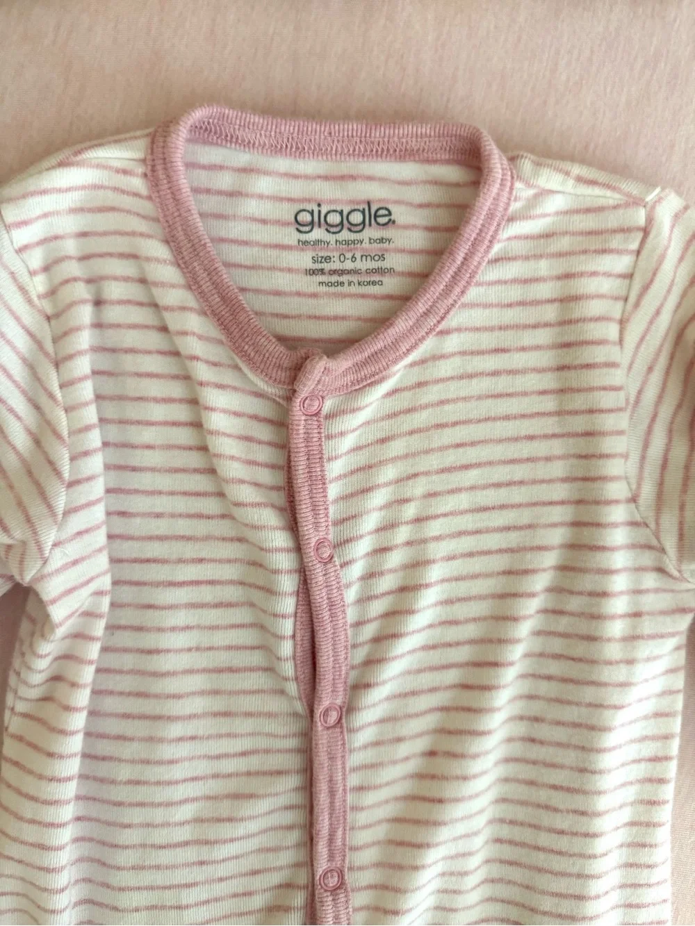 Giggle Baby Girl Pink Stripe Convertible Infant Sleep Gown - Organic Cotton- EUC
